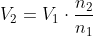 V_{2}=V_{1}\cdot\frac{n_{2}}{n_{1}}